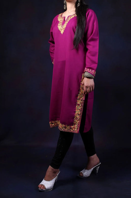 Purple Aari Embroidered Kurti