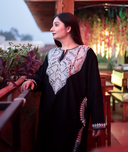 Black & Silver Zari Embroidered Pheran