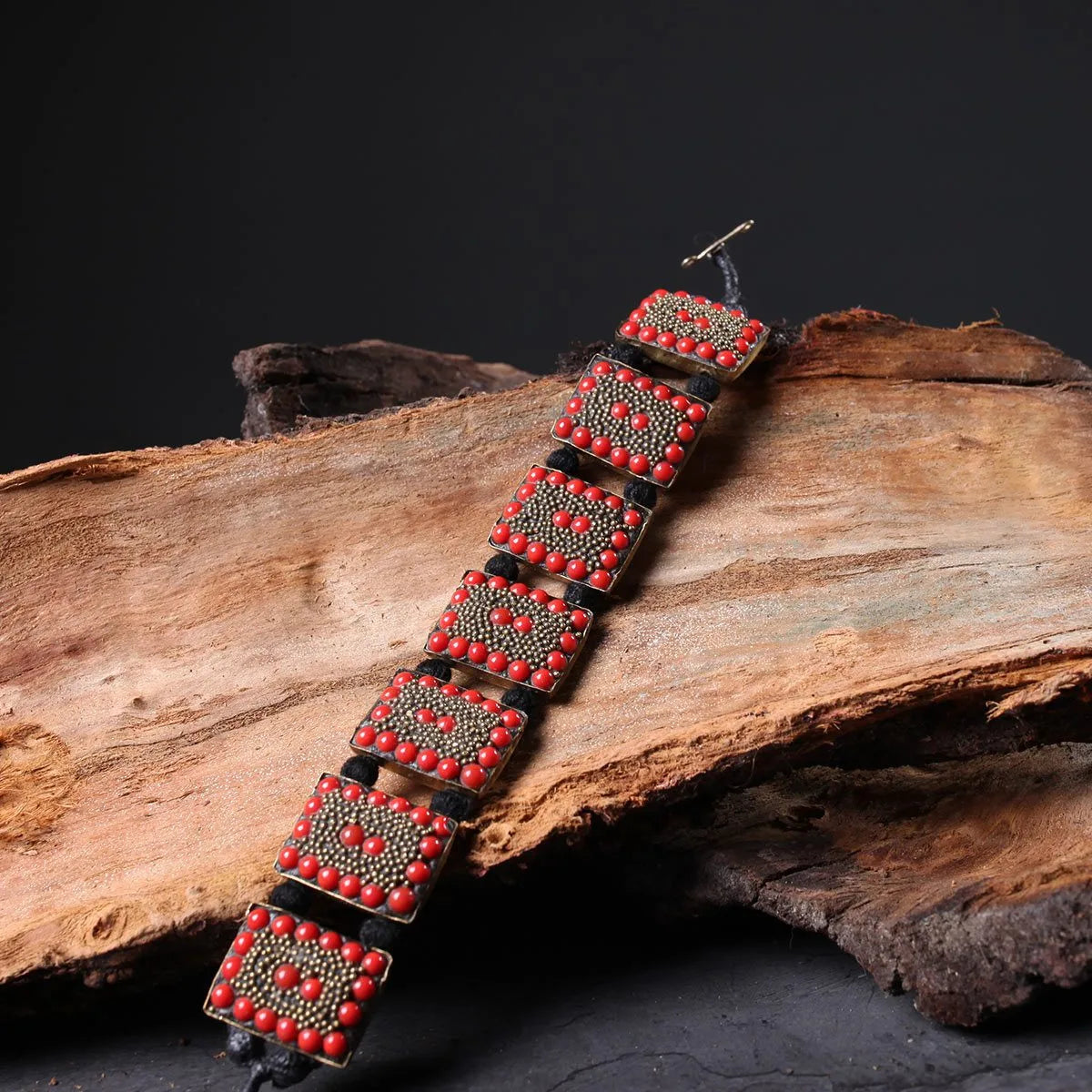 Red Rectangular Handmade Stoned Bracelet