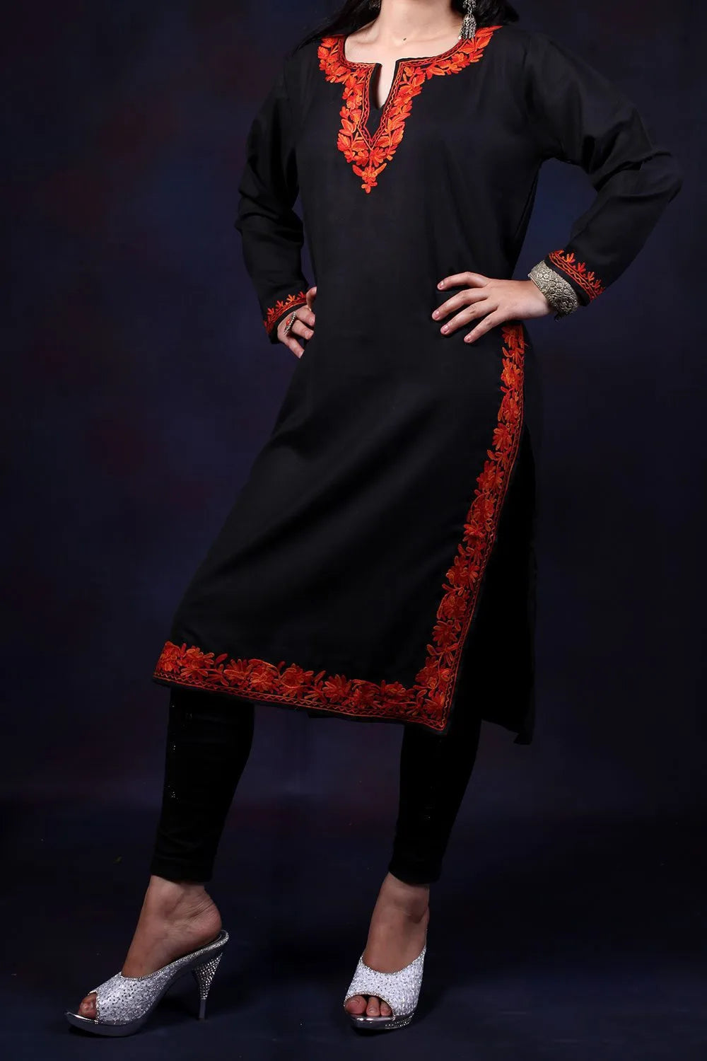 Jet Black  Aari Embroidered Kurti