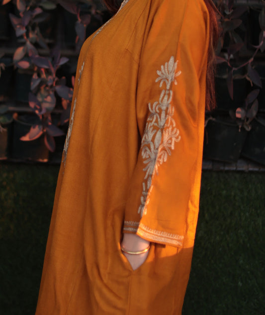 Mustard Zari Embroidered Pheran