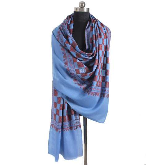 Blue Check Design sozni Embroidered Toosha Shawl