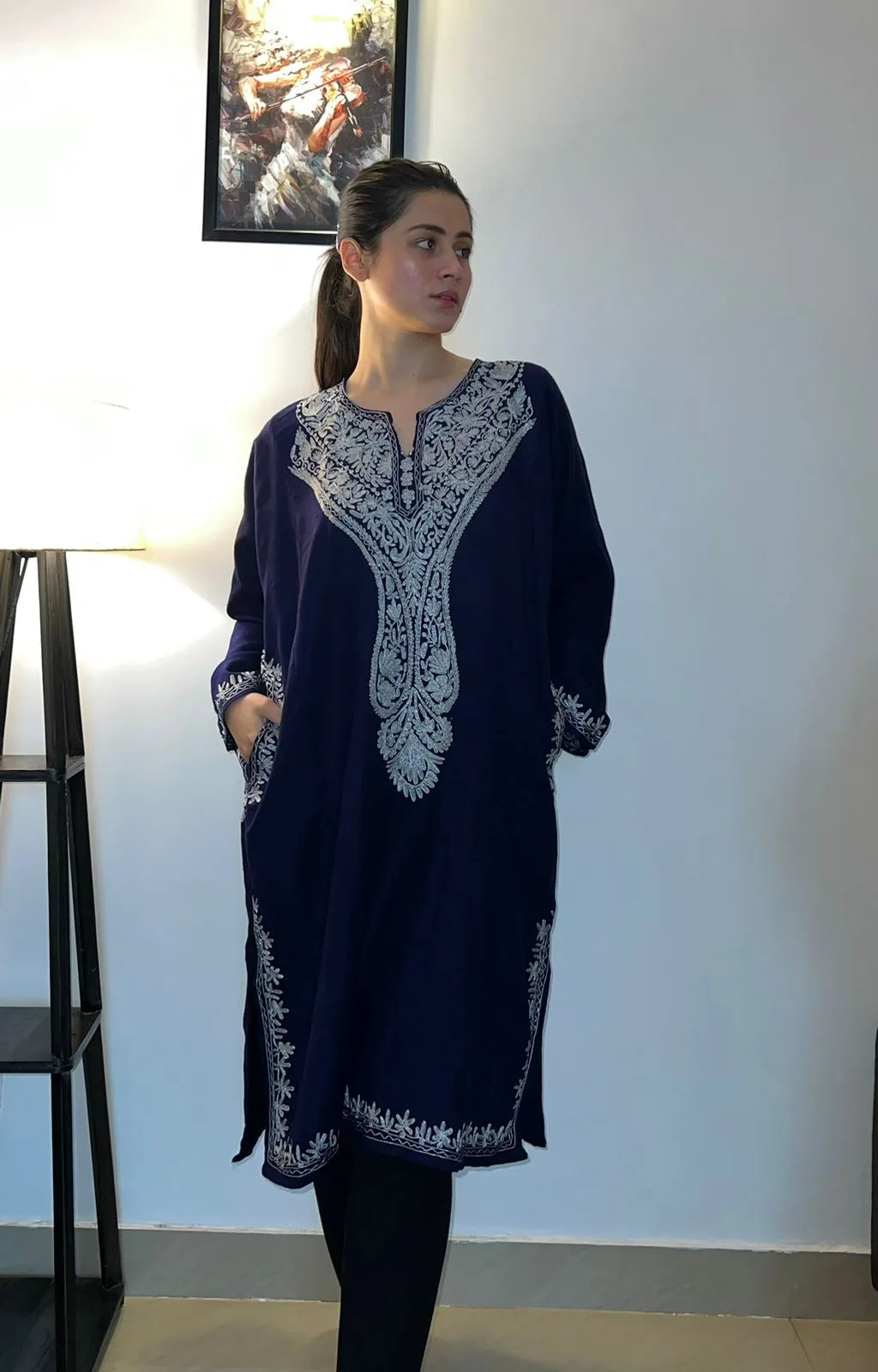 Zari Embroidered Blue Designer Pheran