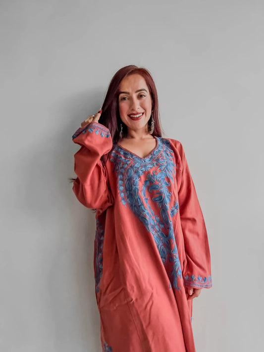 Aari Embriodered Designer Pink Pheran