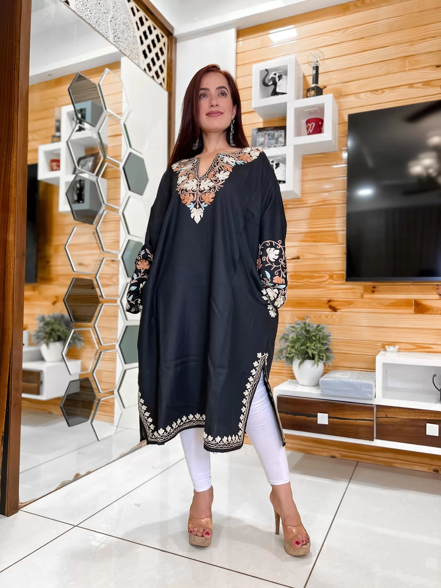 Black Aari Embroidered Woolen Pheran | Fine Wool