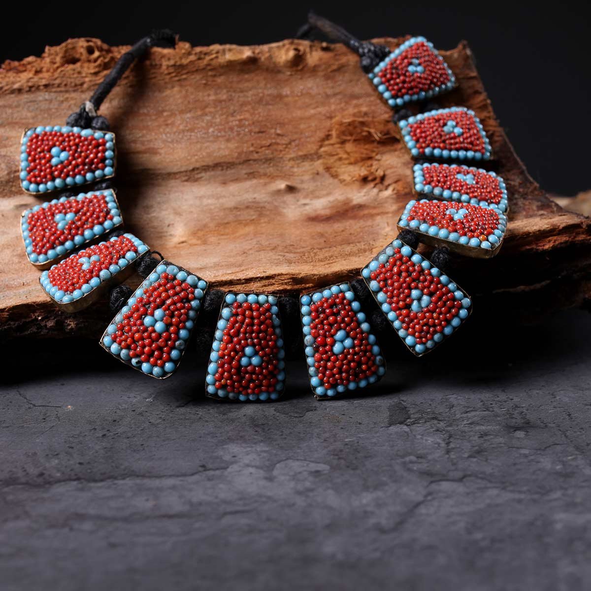 Beaded Red Stoned Handmade Necklace Set