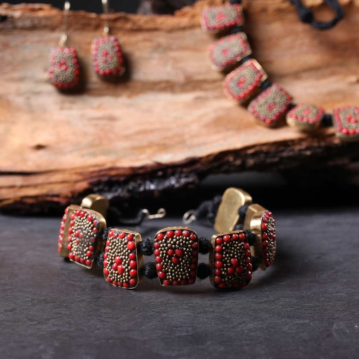 Red Stoned Handmade Necklace Set