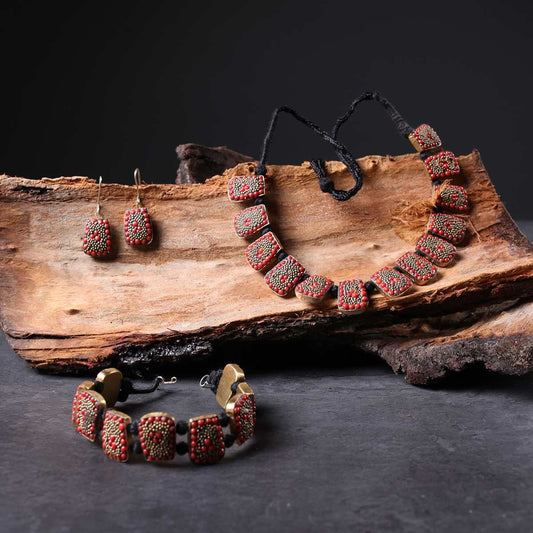 Red Stoned Handmade Necklace Set