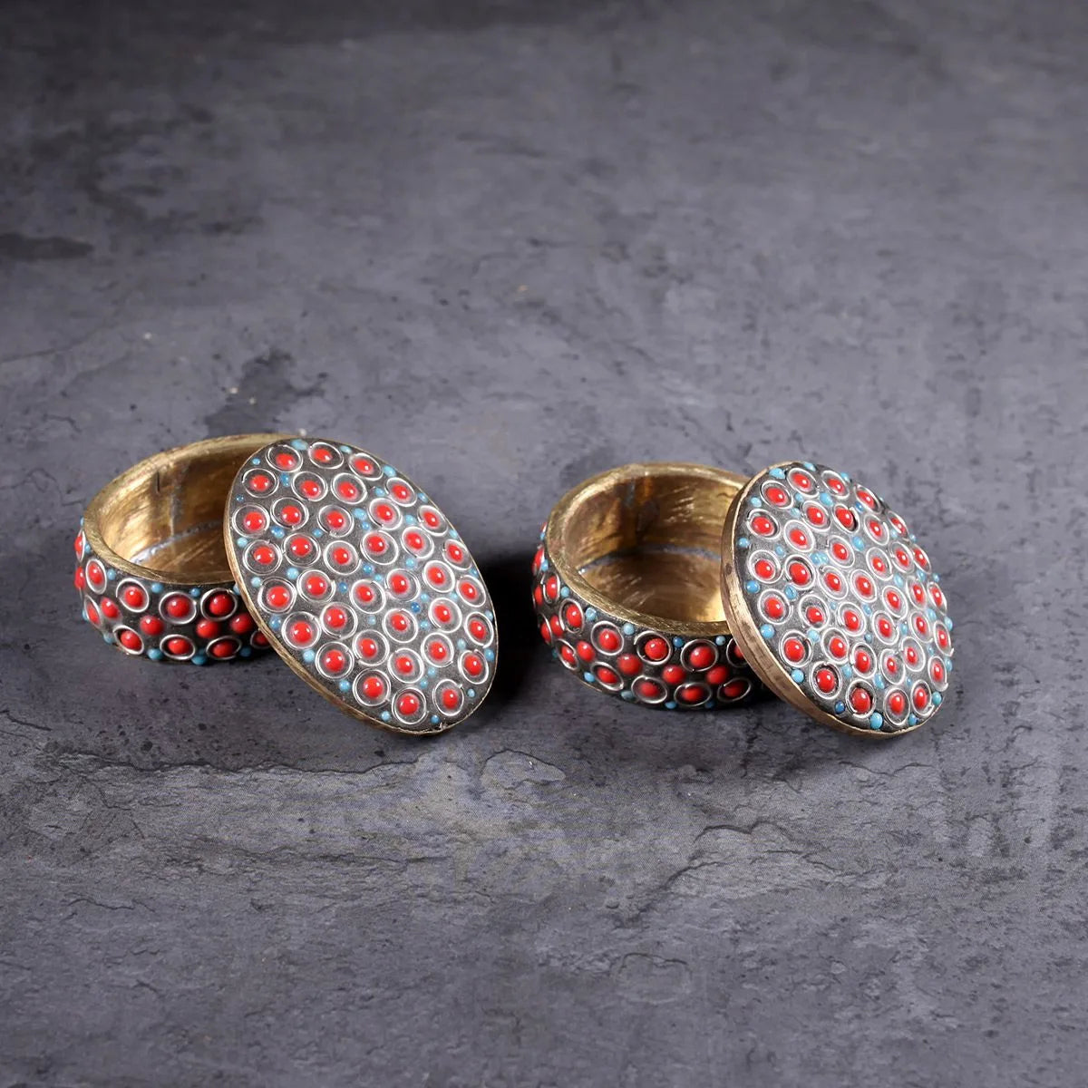 Stoned Sindoor Box Handmade Oval & Round