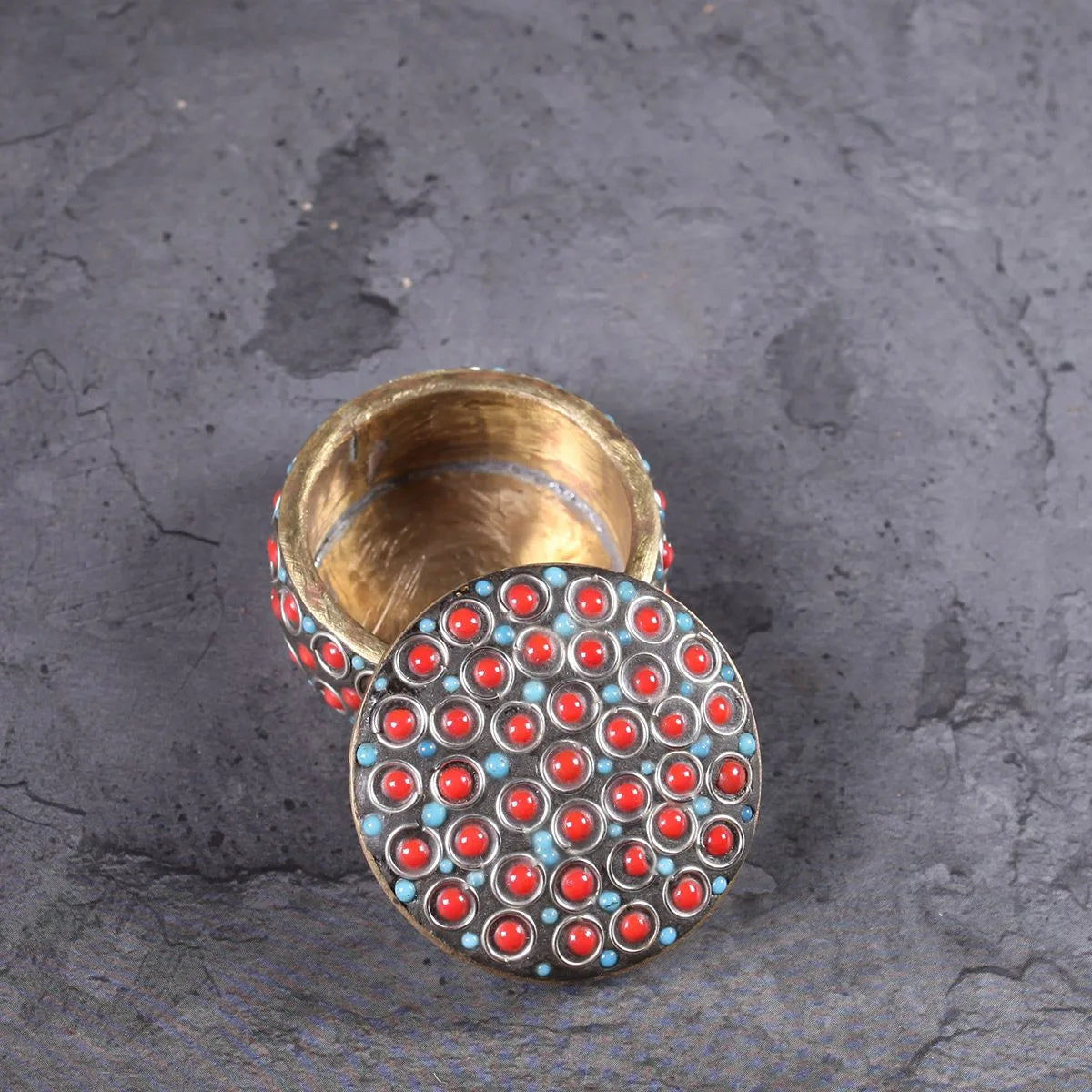 Stoned Sindoor Box Handmade Oval & Round