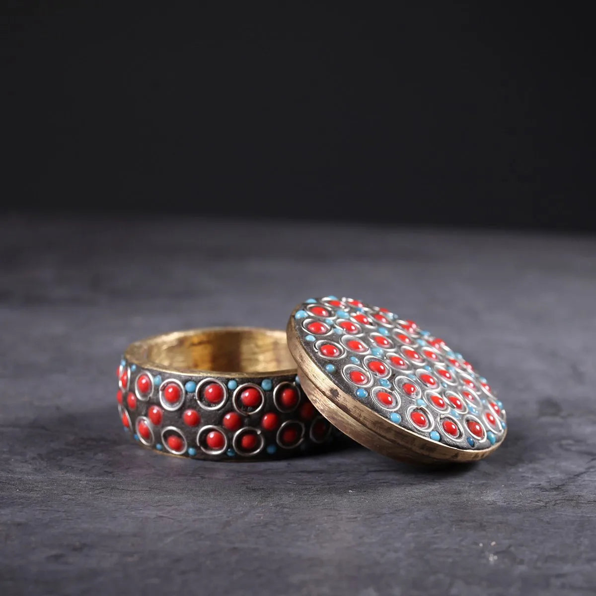 Stoned Sindoor Box Handmade Oval & Round