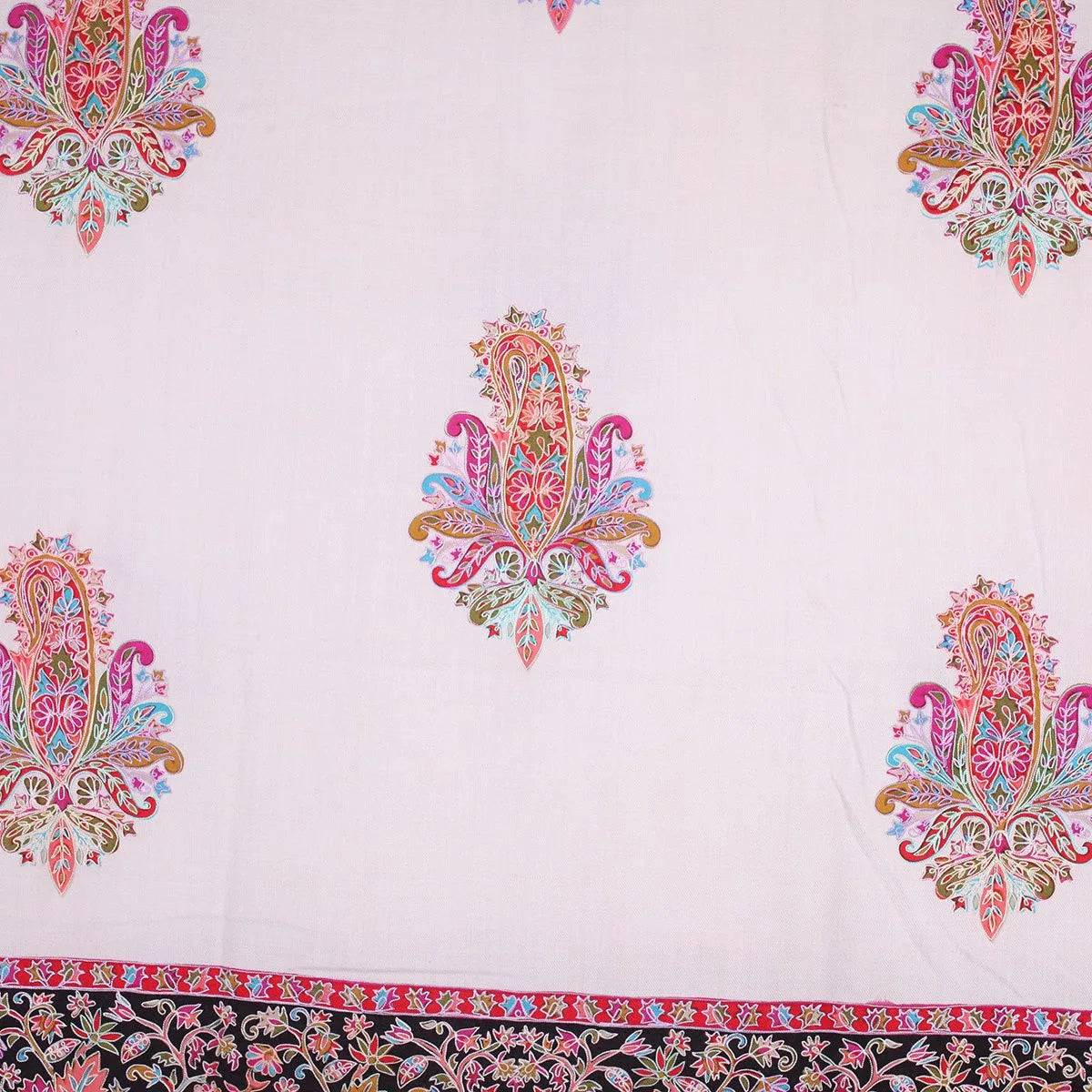 White Base Paldar Kalamkari<br>  Design  Woolen Shawl