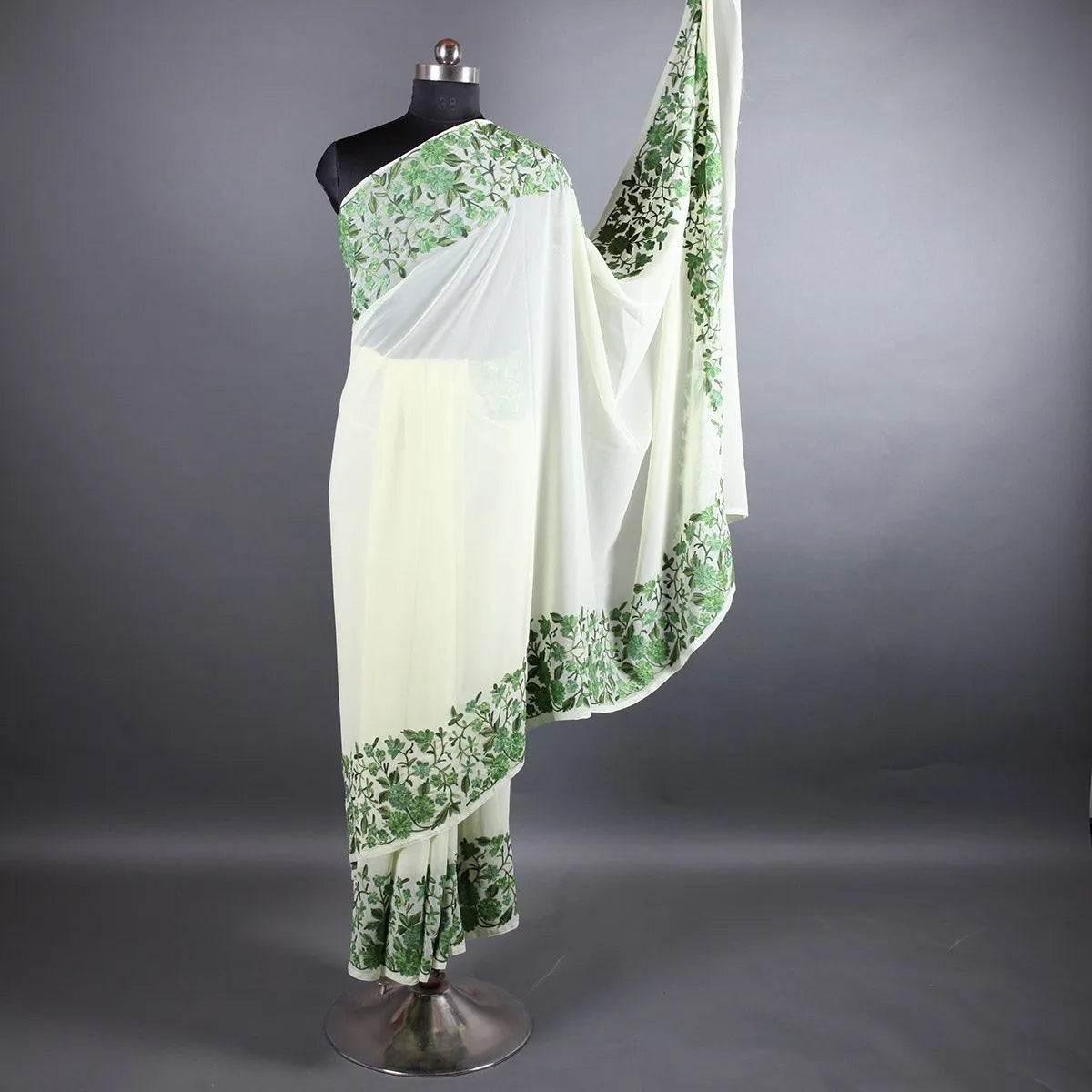 Light  Green Base  Aari Embroidered Georgette  Saree