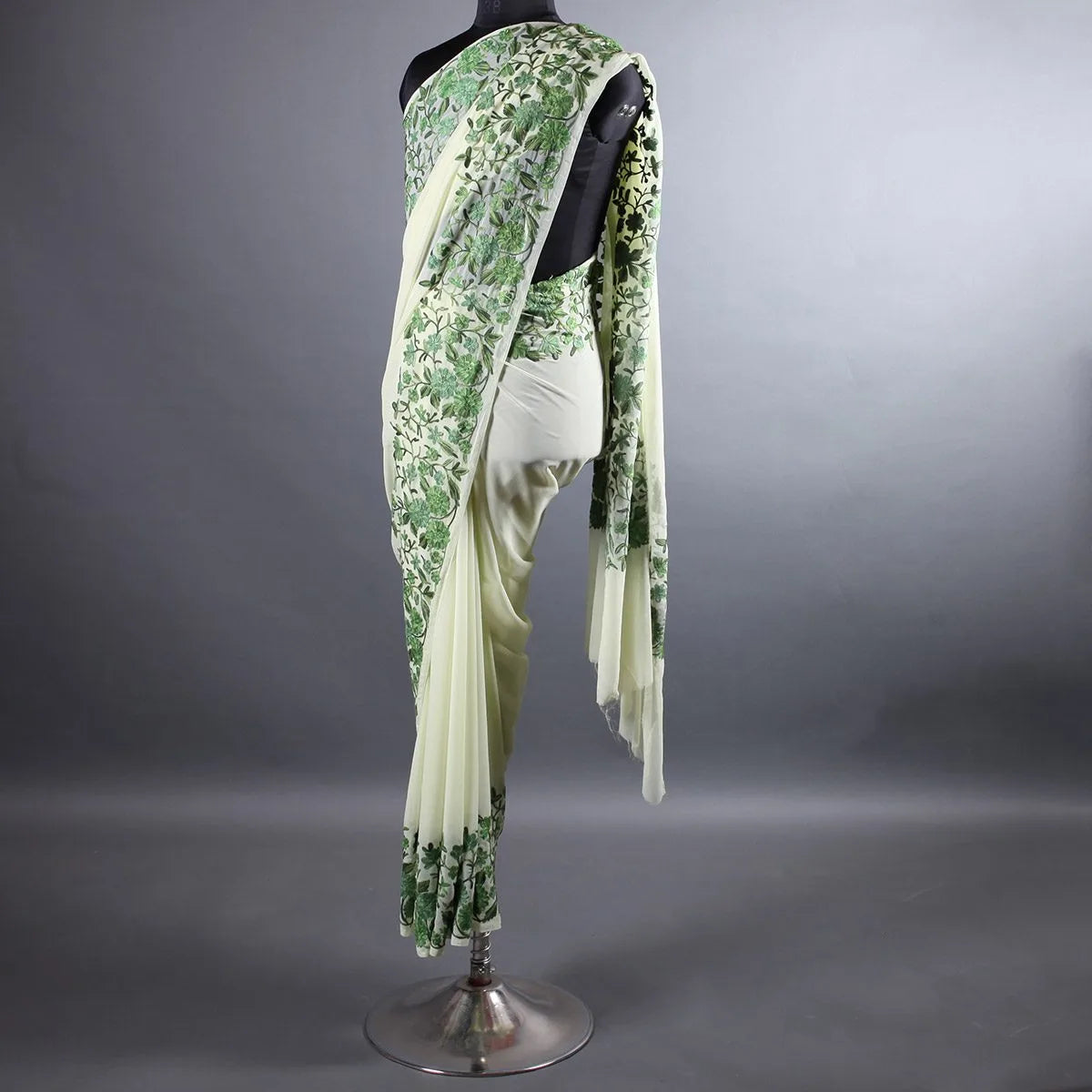 Light  Green Base  Aari Embroidered Georgette  Saree