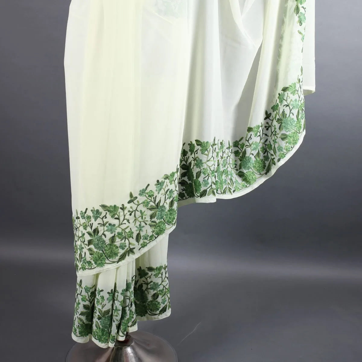 Light  Green Base  Aari Embroidered Georgette  Saree