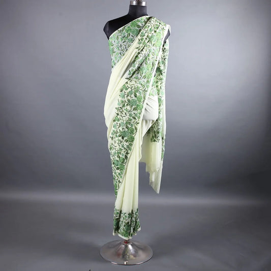 Light  Green Base  Aari Embroidered Georgette  Saree