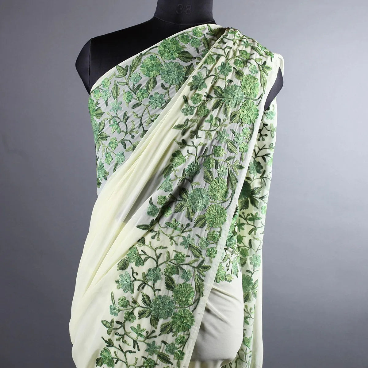 Light  Green Base  Aari Embroidered Georgette  Saree