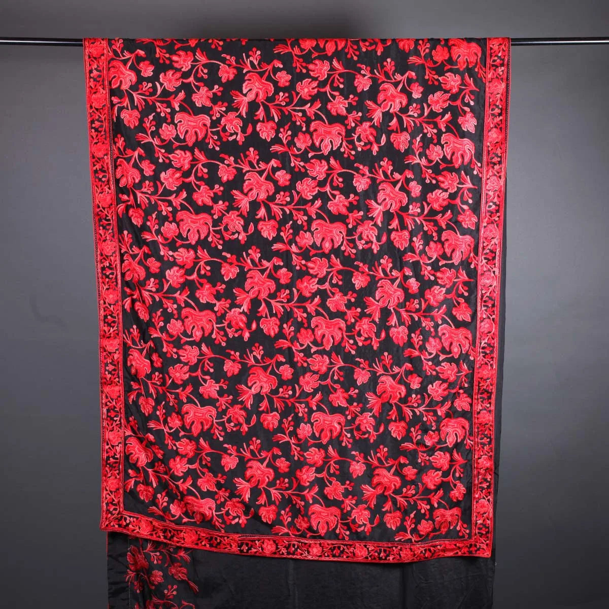 Red Chinar Aari Embroidered  Black Base Crepe Saree