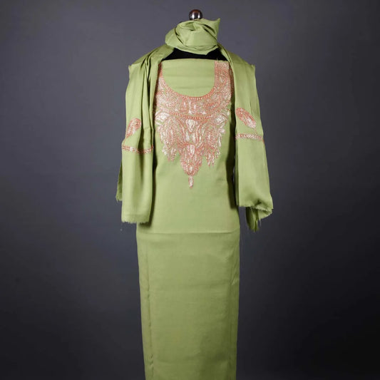 Tilla Embroidered Green Woolen<br>  Suit With Stole