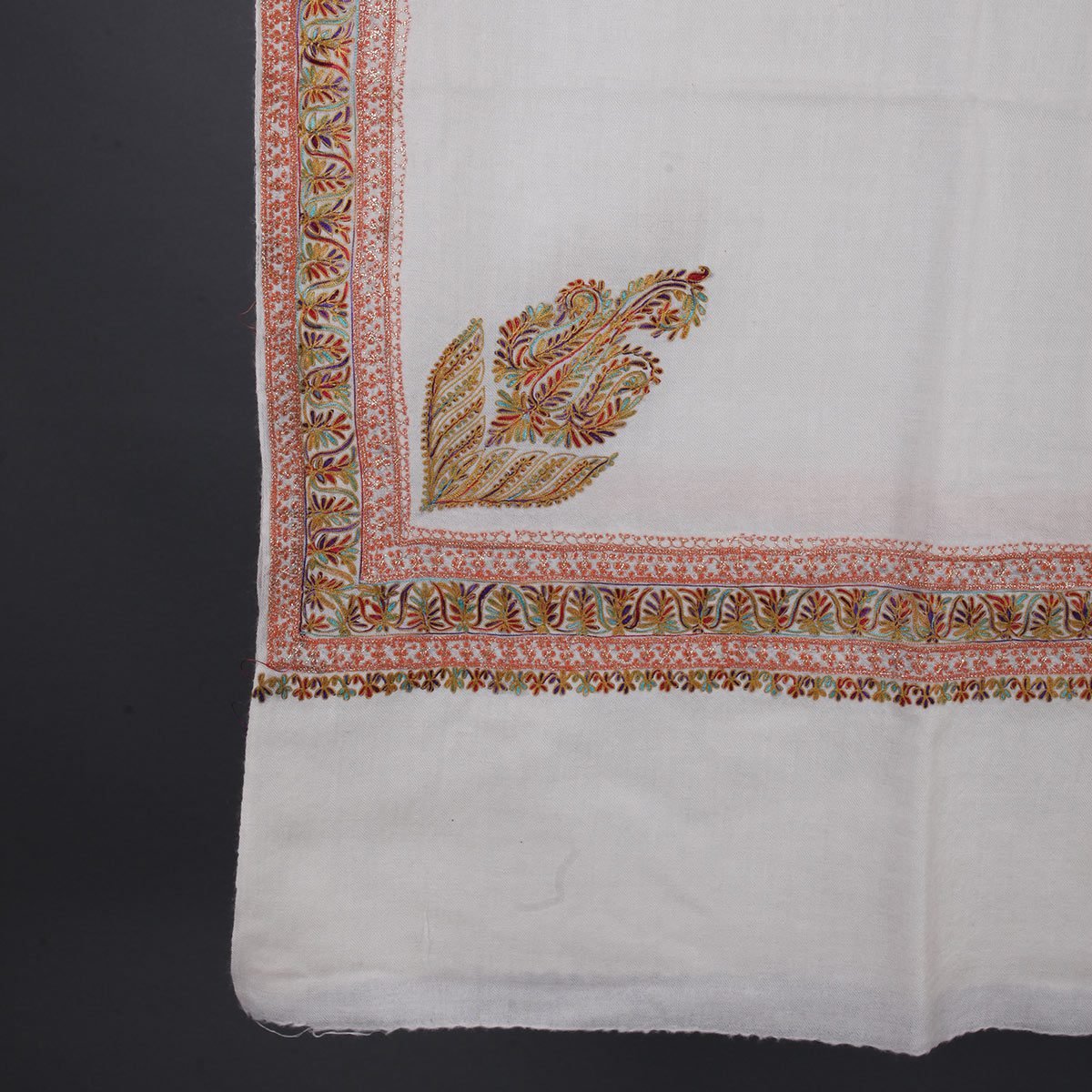 White Tilla Embroidered Woolen<br>  Shawl 