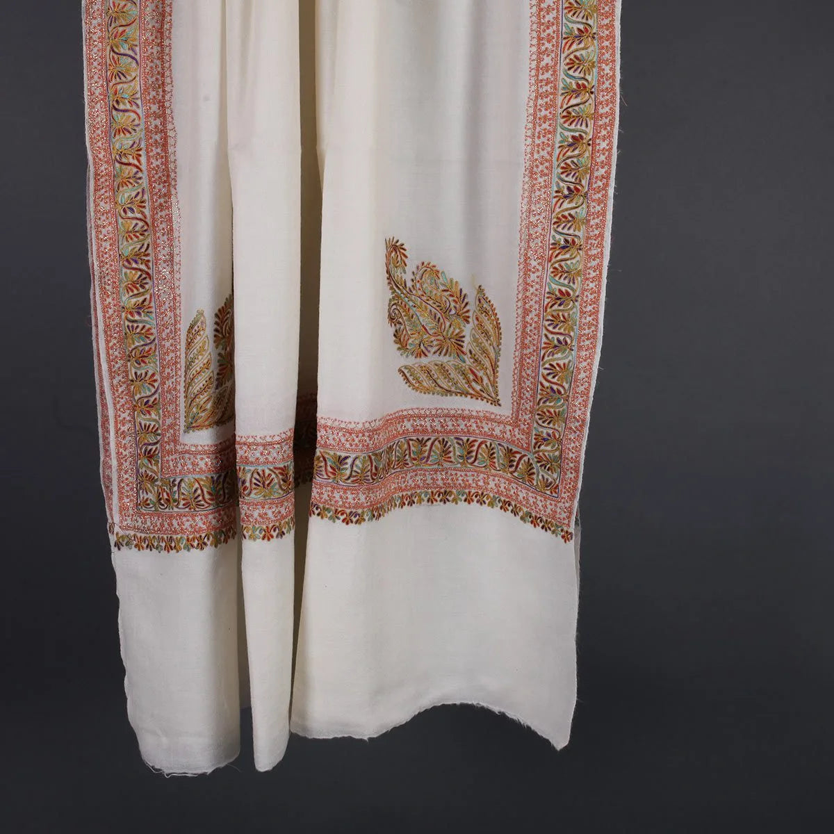 White Tilla Embroidered Woolen<br>  Shawl 