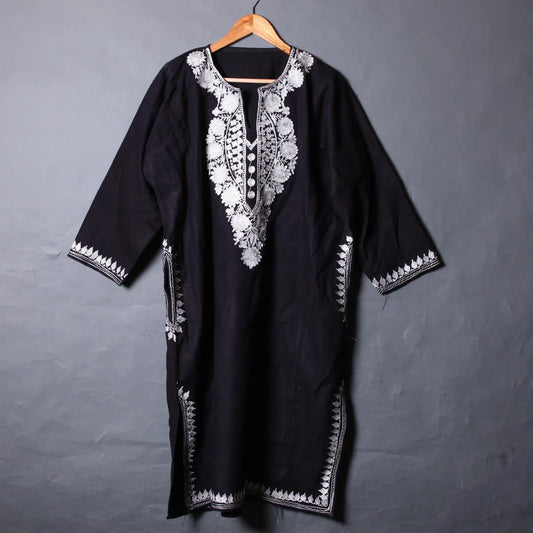 Black Base Silver Zari Embroidered Pheran