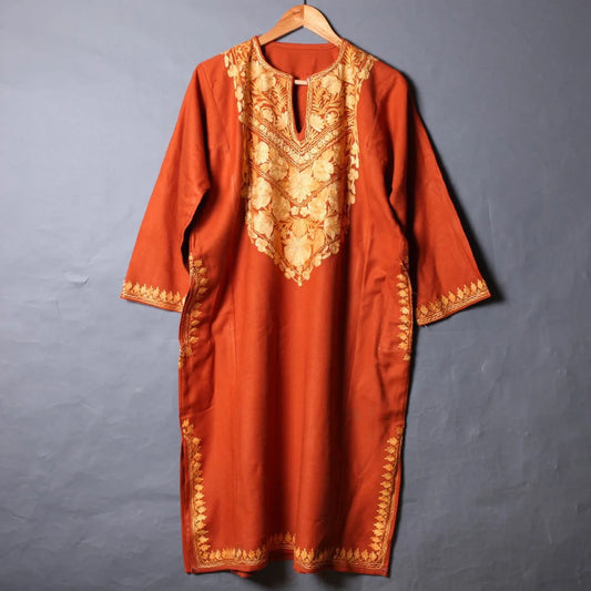 Apricot Base Aari Embroidered Pheran