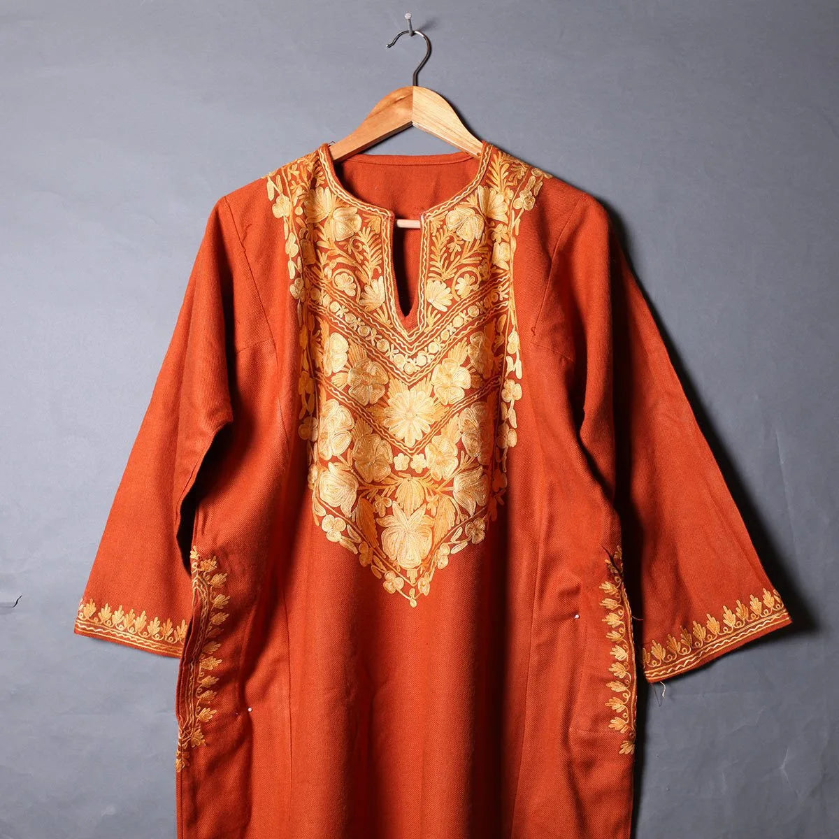 Apricot Base Aari Embroidered Pheran