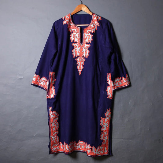 Blue Zari & Aari Embroidered Pheran