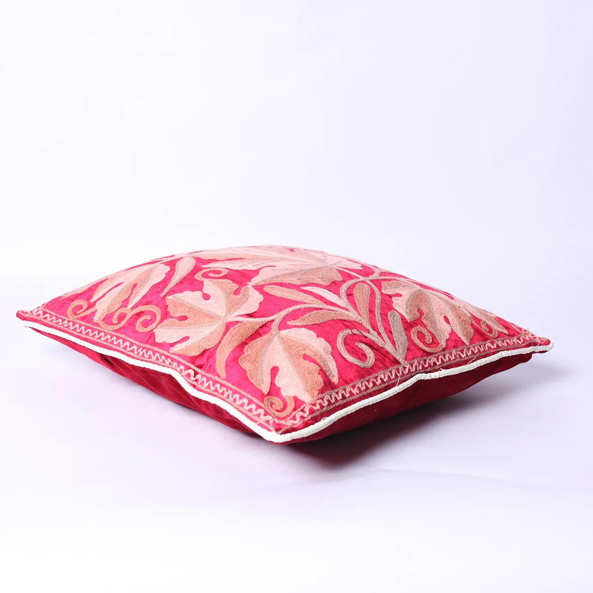 Red Velvet Chinar Design Aari<br>  Embroidered Cushion Cover 6pc Set