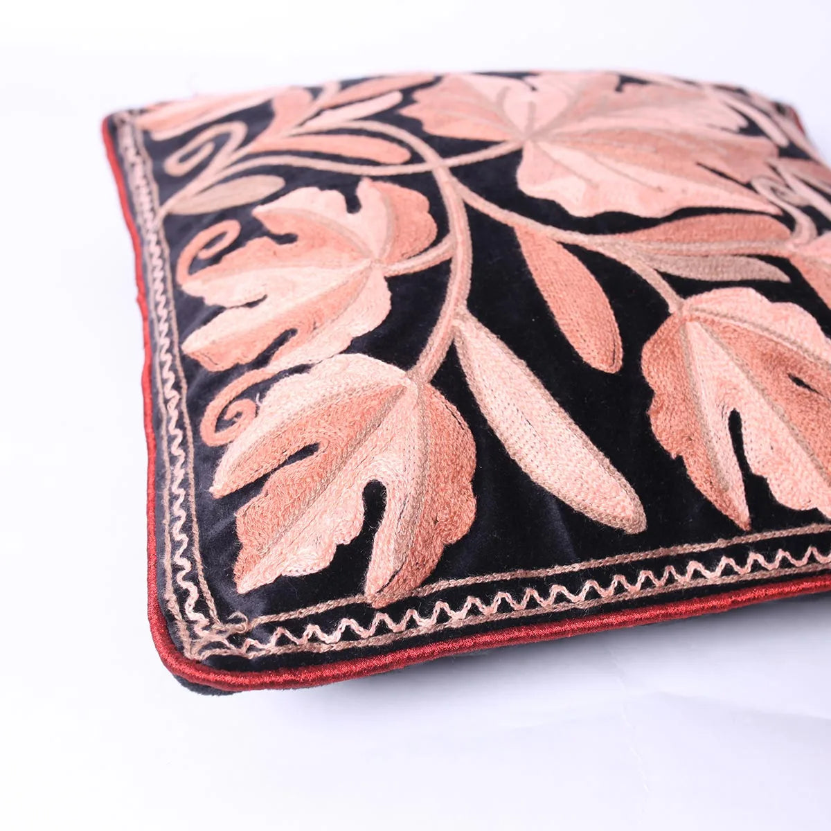 Black Velvet Chinar Design<br>  Aari Embroidered Cushion Cover 6pc Set