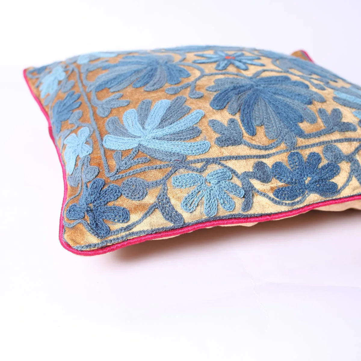 Golden Velvet Chinar Design<br>  Aari Embroidered Cushion Cover 6pc Set