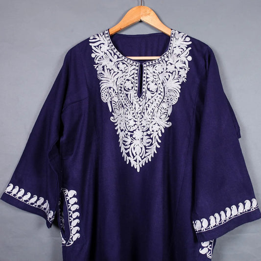 Zari Embroidered Blue Pheran