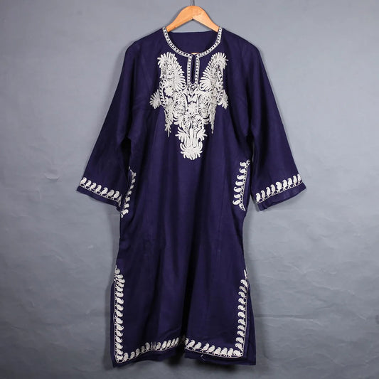 Zari Embroidered Blue Pheran