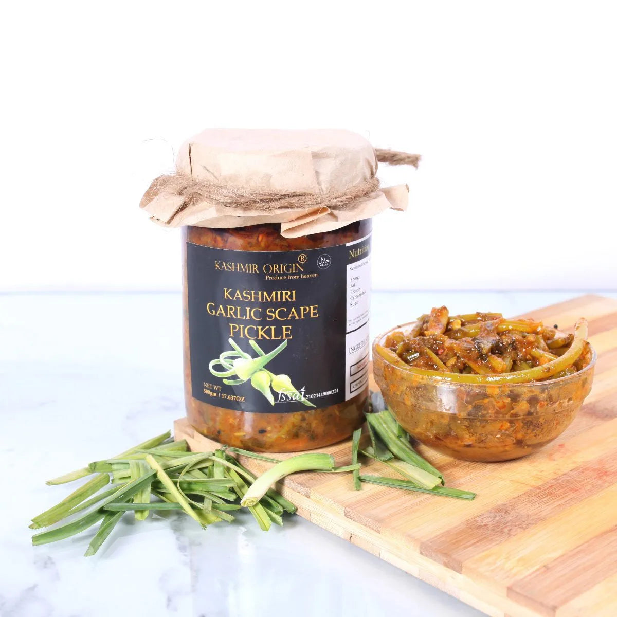 Kashmiri Garlic Scape Pickle 500 grams | Kashmiri Garlic | No Added  PreserGSTives | No Sodium Benzoate .