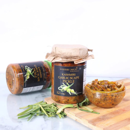 Kashmiri Garlic Scape Pickle 500 grams | Kashmiri Garlic | No Added  PreserGSTives | No Sodium Benzoate .