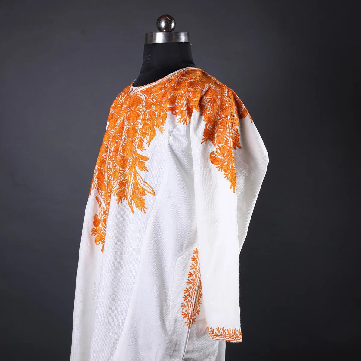 White  BaseFloral Deisgn Aari Embroidered Pheran Front Back Work