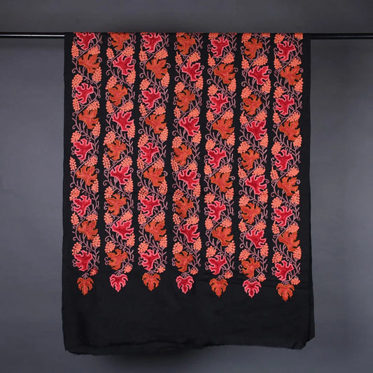 Black Base<br>  Chinar Design Embroidered Woolen Stole