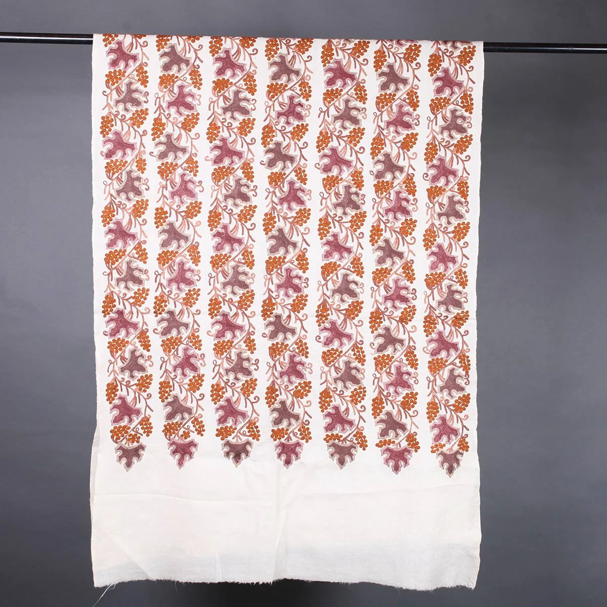 White Base Chinar Design<br>  Embroidered Woolen Stole