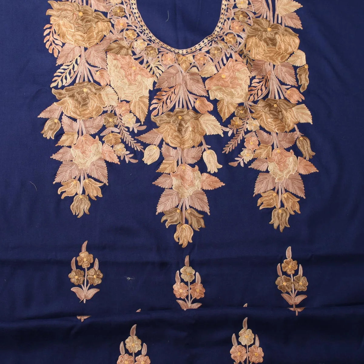 Blue Base Aari Embroidered<br>  Chinar Design Woolen Suit with Stole