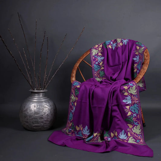 Purple Base Chinar Embroidered  Shawl