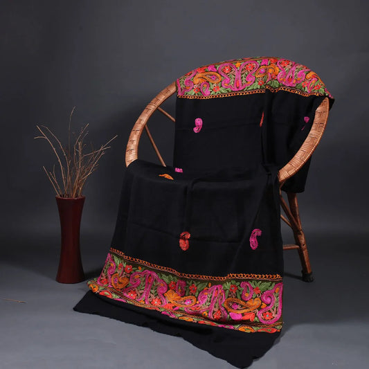 Black Base Pasley Design<br>  Paldaar Aari Embroidery  Woolen Shawl