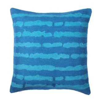 Blue Abstract Design Hand<br>  Embroidered Chain Stitch Cushion Cover 16 x 16