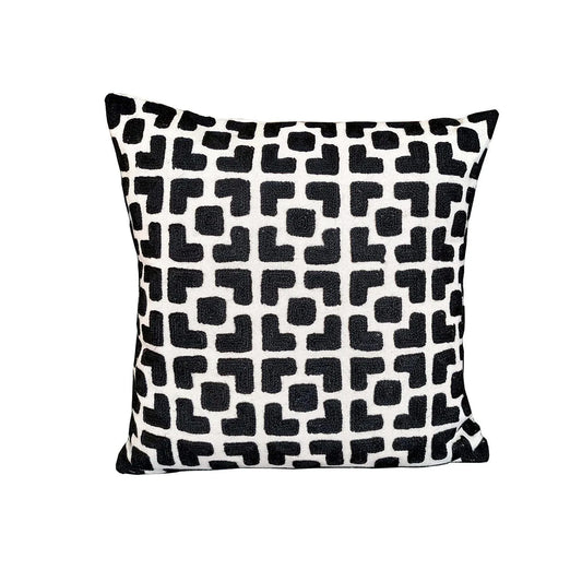 Black Square Hand Embroidered Chain Stitch Cushion Cover 16 x 16 1pc