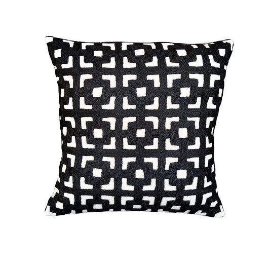 White Square Hand Embroidered Chain Stitch Cushion Cover 16 x 16 1pc