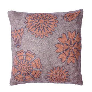 Grey Floral Hand Embroidered Chain Stitch Cushion Cover 16 x 16 1pc