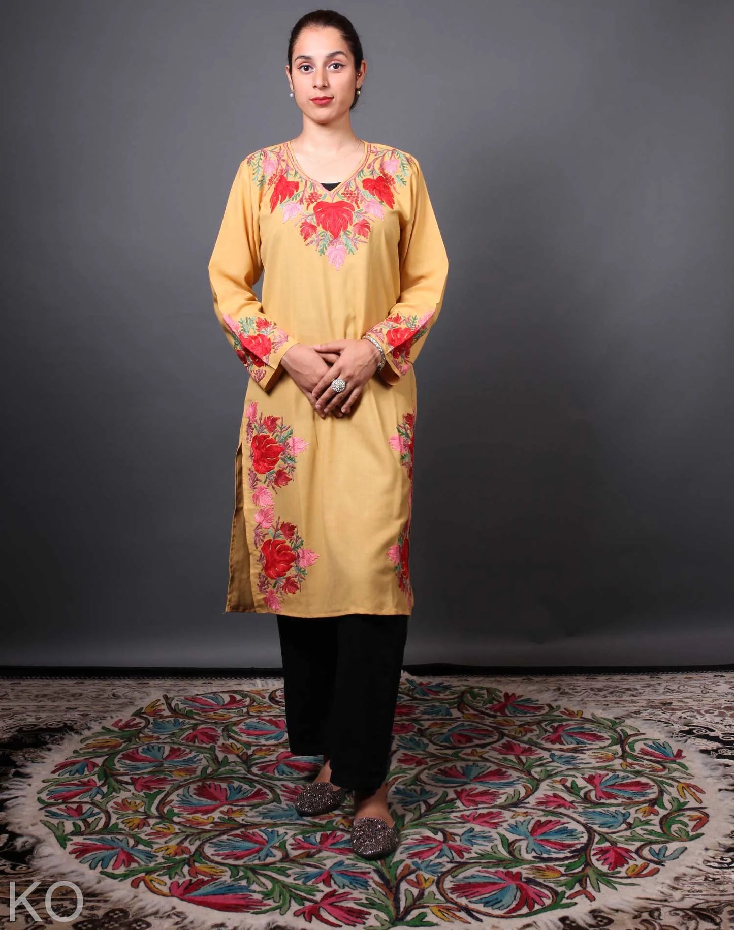 Skin Tone Aari Embroidered Cotton Kurti