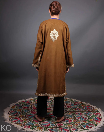 Brown Base Zari Embroidered Pheran