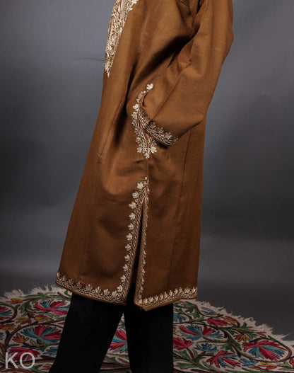 Brown Base Zari Embroidered Pheran