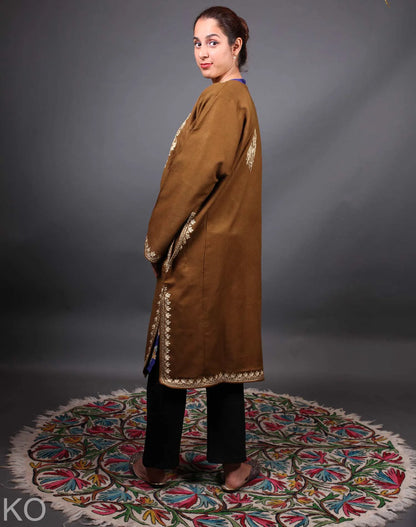 Brown Base Zari Embroidered Pheran